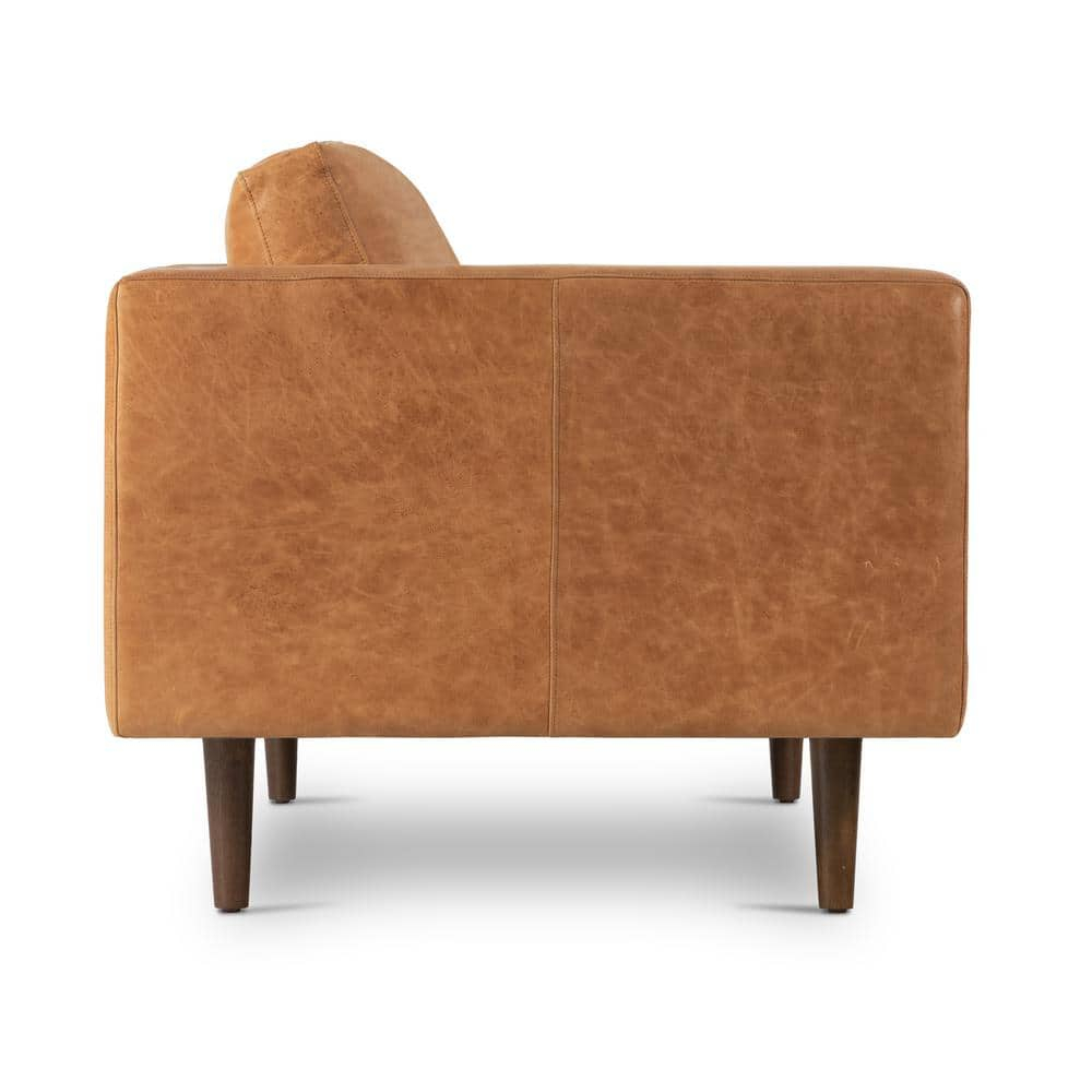 Cognac Tan Tufted Leather Lawson Sofa with Wood Legs
