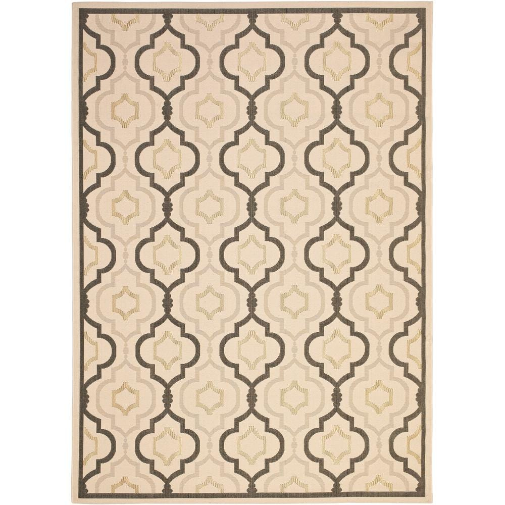 SAFAVIEH Courtyard Nina Geometric Trellis Indoor/Outdoor Area Rug, Beige Black/Yellow, 9' x 12'