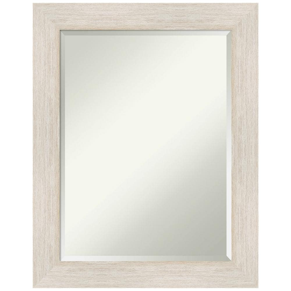 Amanti Art Beveled Wood Bathroom Wall Mirror - Hardwood Whitewash Frame - Hardwood White Wash Outer Size: 23 x 29 in