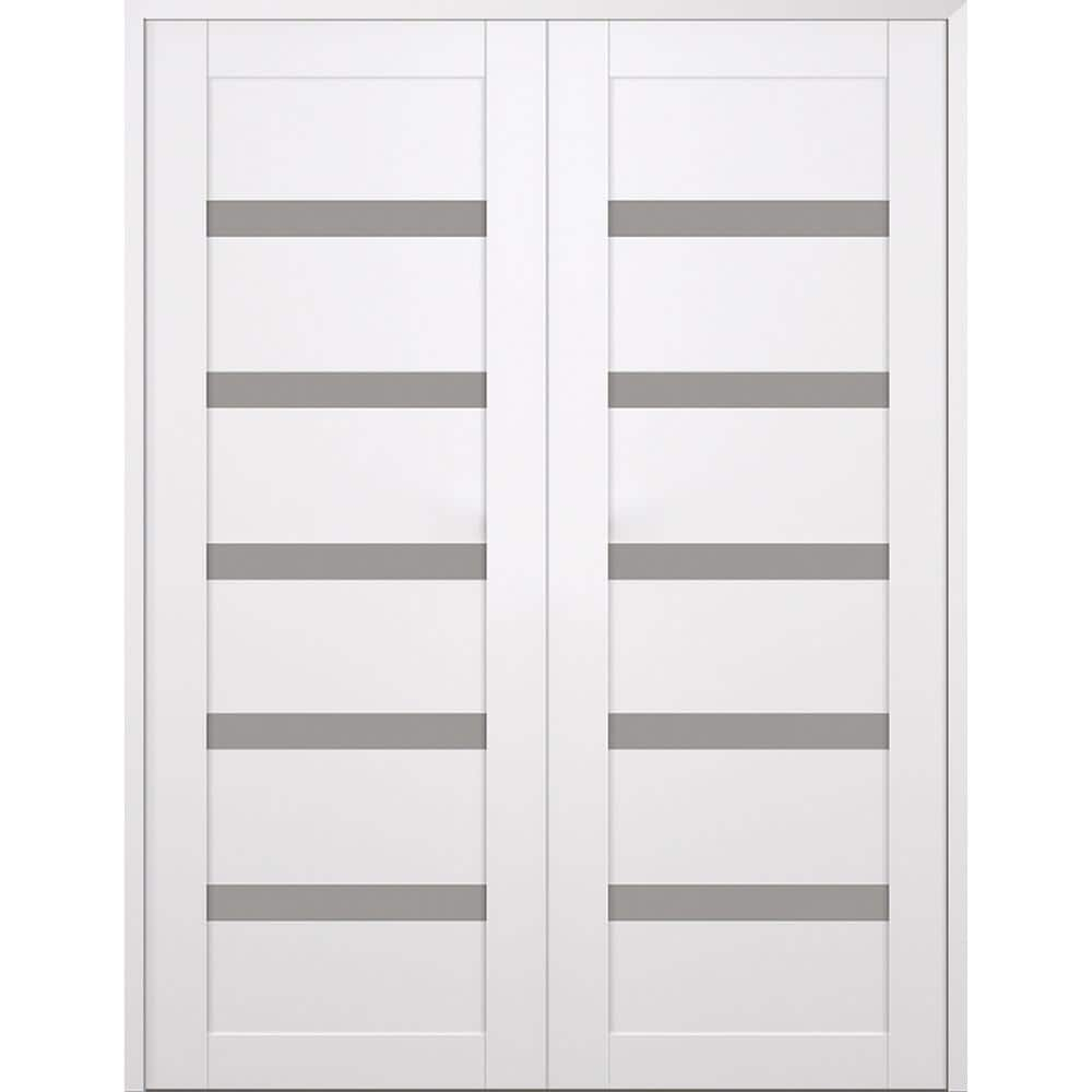 Belldinni Leora Snow White Solid Manufactured Wood and Glass Paneled Smooth Texture Prefinished French Door