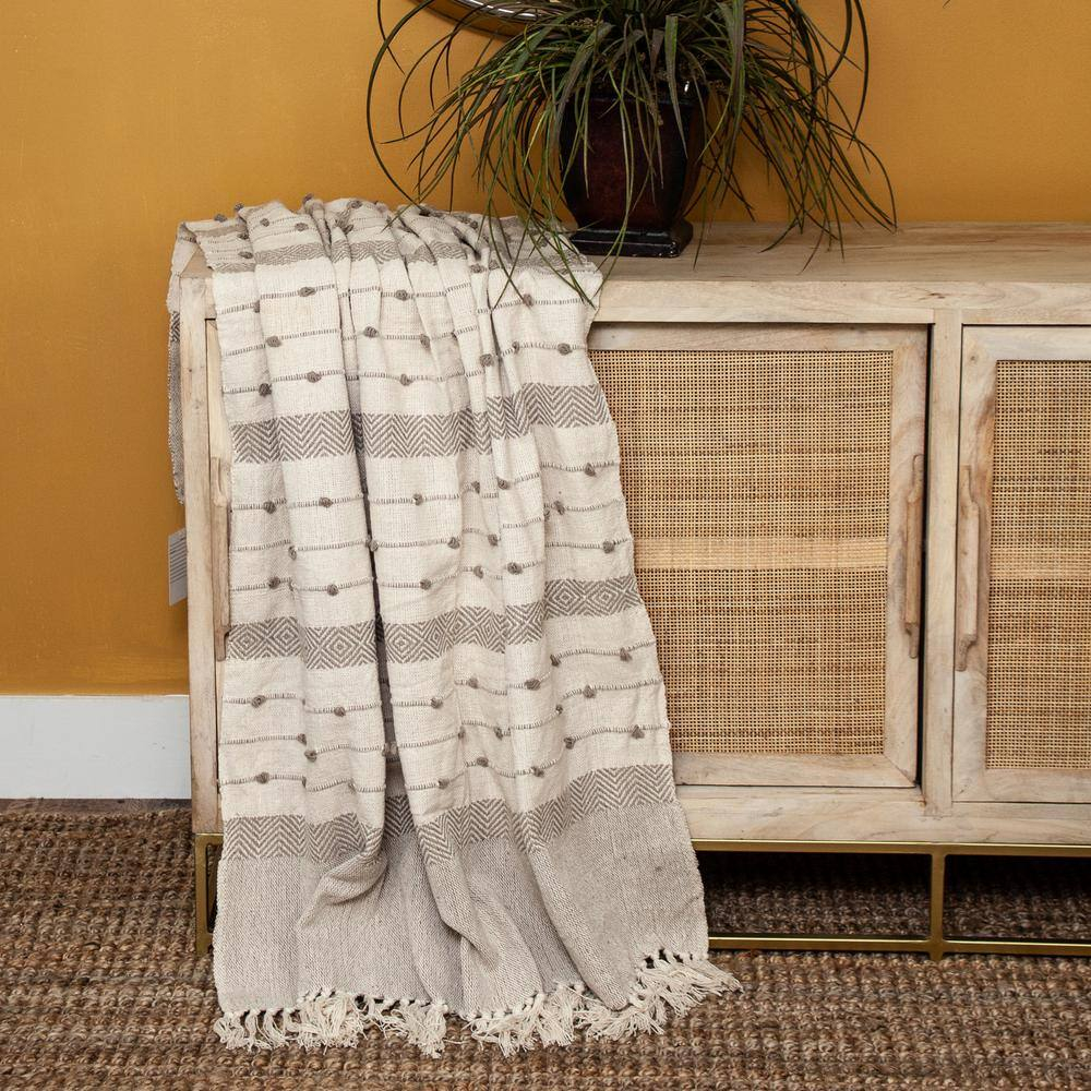 Parkland Collection Ishan Eclectic Beige 52" X 67" Woven Handloom Throw