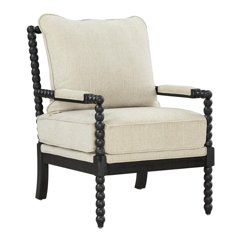 Classic Linen and Black Wood Spindle Accent Chair