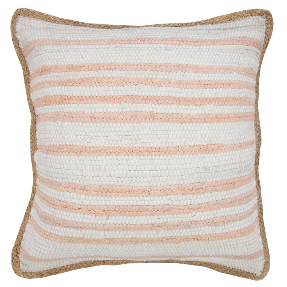 Ox Bay Ringo 20" x 20" Coral Pink Jute Bordered Striped Cotton Adult Decorative Throw Pillow