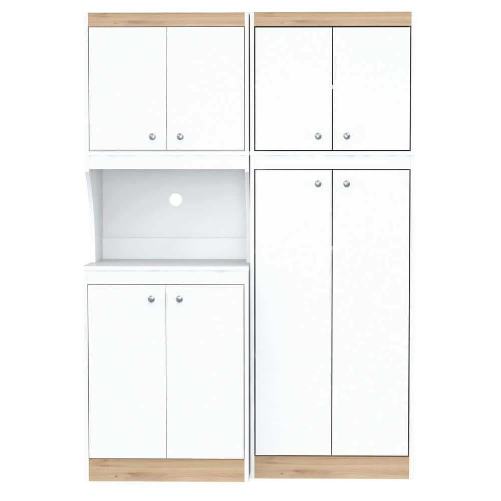 Inval Galley 2-Piece Microwave Kitchen Storage Cabinet 47"W, White and Oak