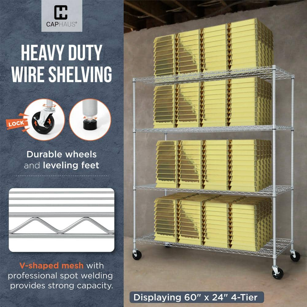 CAPHAUS Heavy Duty NSF Commercial Adjustable Shelves Wire Shelving w/Wheels & Feet, Kitchen Storage Metal Shelf, Garage Storage Shelving, Utility Wire Rack Storage Unit, Silver Grey 36 x 18, 4-Tier