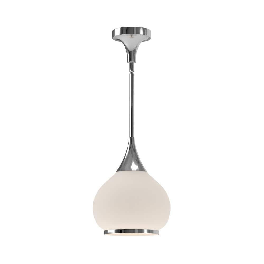 Chrome and Matte Black Glass Bowl Pendant Light