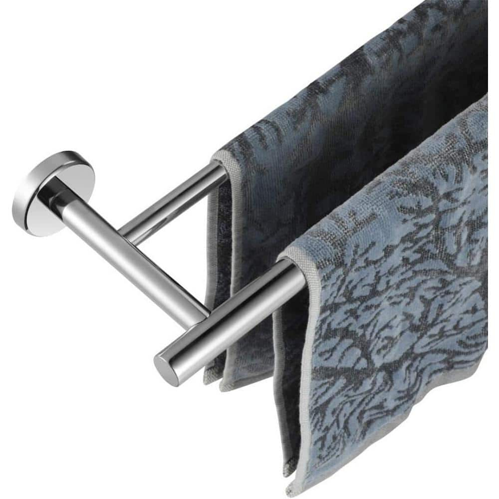 JQK Chrome Towel Bar, 24 Inch 304 Stainless Steel Thicken 0.8mm Double Bath Towel Rack for Bathroom, Towel Holder Polished Chrome Wall Mount, Total Length 27.16 Inch, TB100L24-CH
