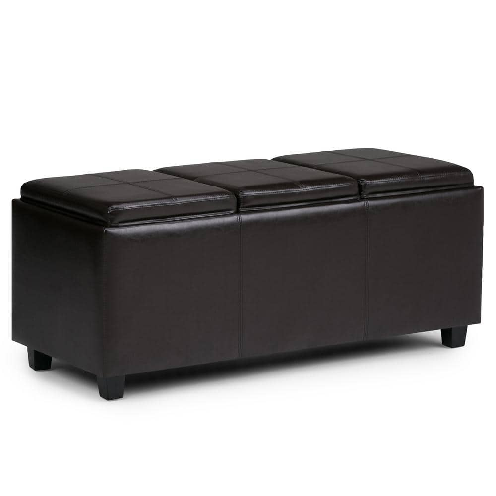 Simpli Home Avalon Extra Large Storage Ottoman with 3 Serving Trays