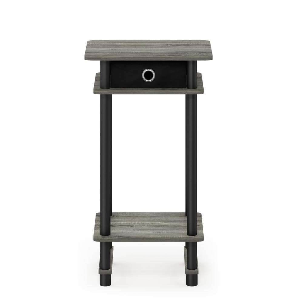 Furinno 17017 Turn-N-Tube Tall End Table with Bin, French Oak Grey/Black
