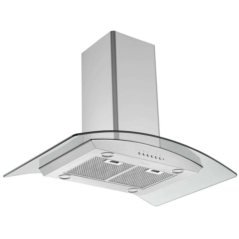 Ancona Convertible Island Glass Canopy Range Hood, Night Light Feature, 36 in.
