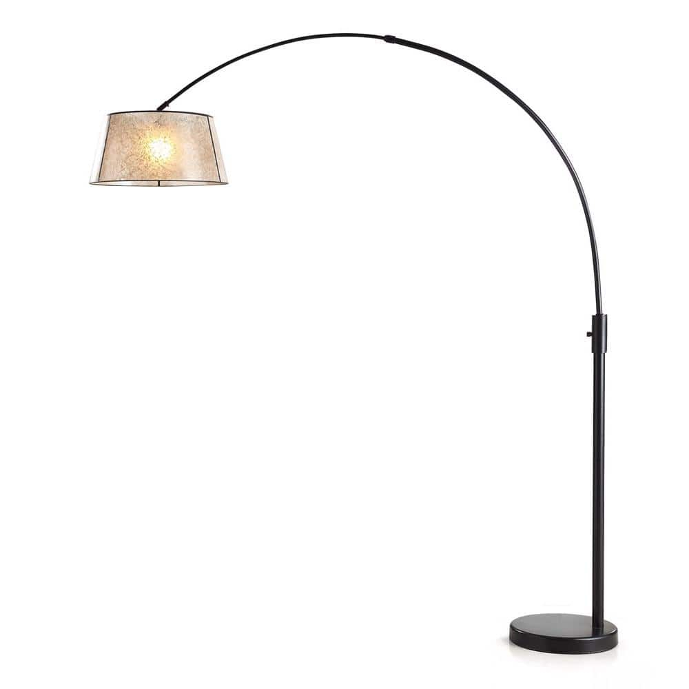 HomeGlam Orbita 82-inch Dark Bronze Retractable Arch Dimmable Floor Lamp with LED Bulb and Mica Shade with Empire Mica Shade