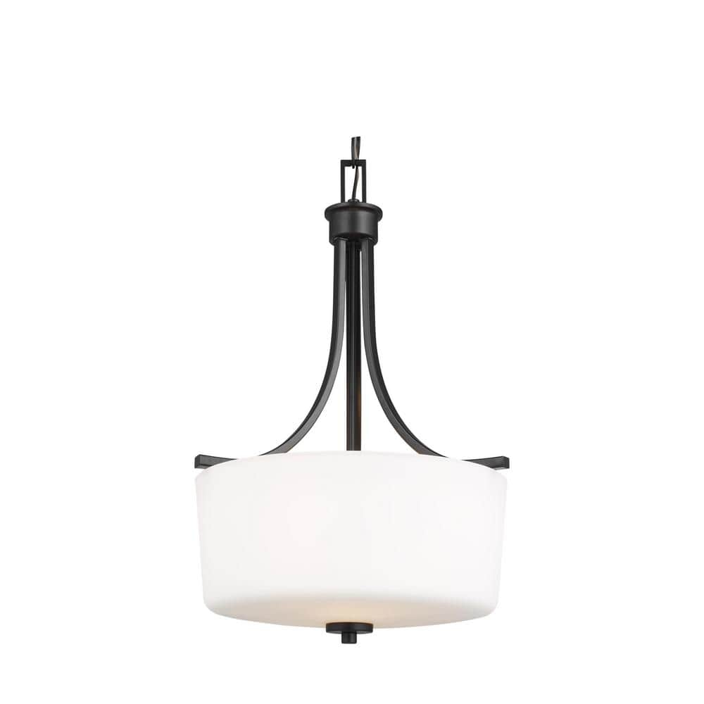Midnight Black Steel Pendant Light with White Glass Shade