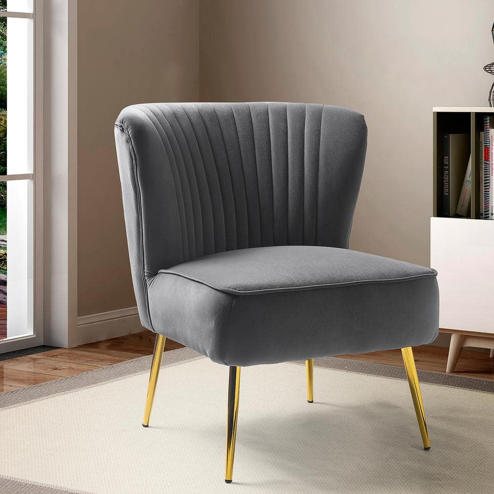Makeup Vanity Table Chair Upholstered Wingback Accent Slipper Chair Side Armless Sofa Tufted Back Dining Home Living Room Bedroom Grey