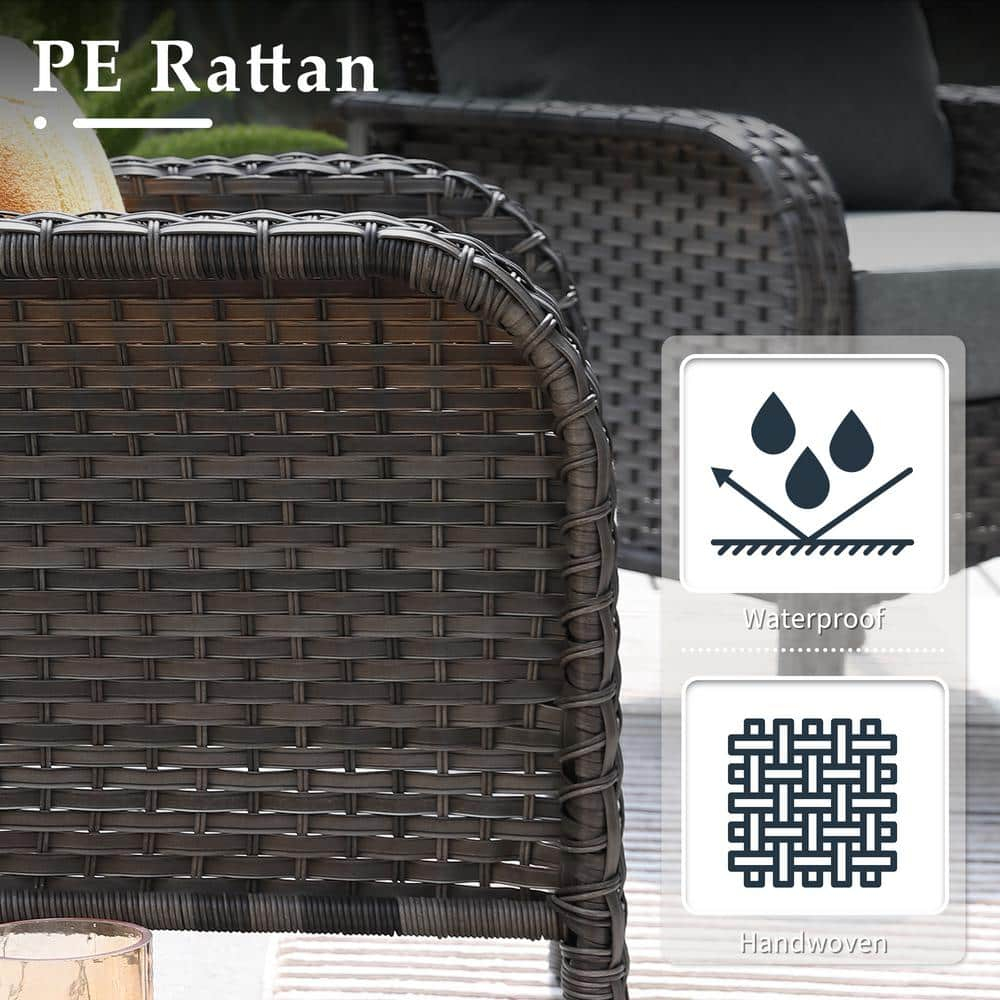 Denali Gray 4-Piece 4-Seat Wicker Modern Outdoor Patio Conversation Sofa Seating Set with Dark Gray Cushions