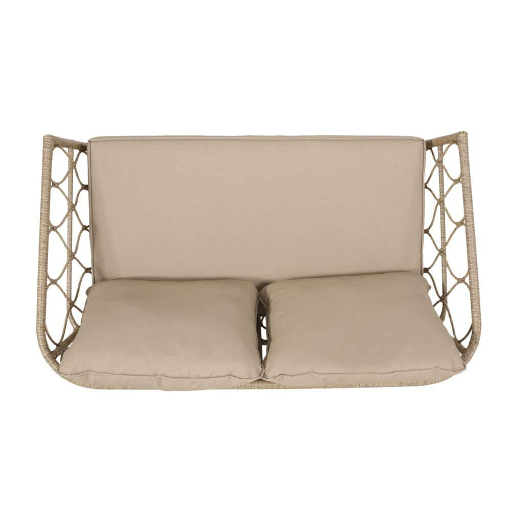 Montserrat Wicker Outdoor Loveseat with Cushions, Light Brown and Beige