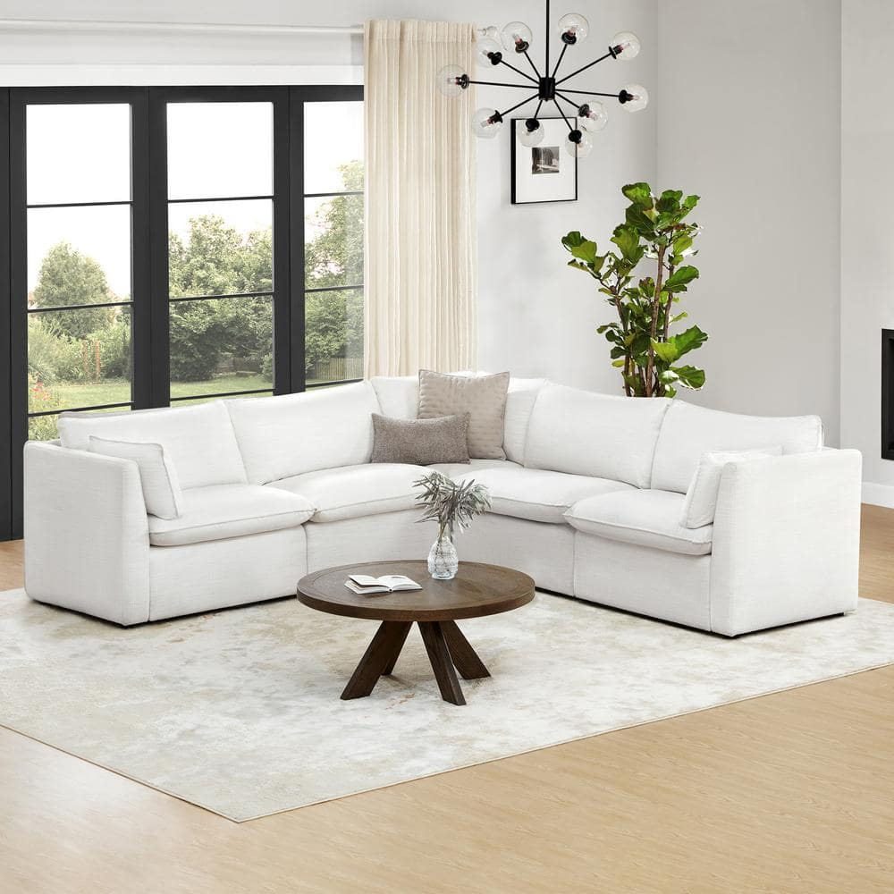 Nereidix 107 in. 5-Piece Fabric Modern Corner Modular Sofa Sectional Sofa in Cream with Arms for Living Room