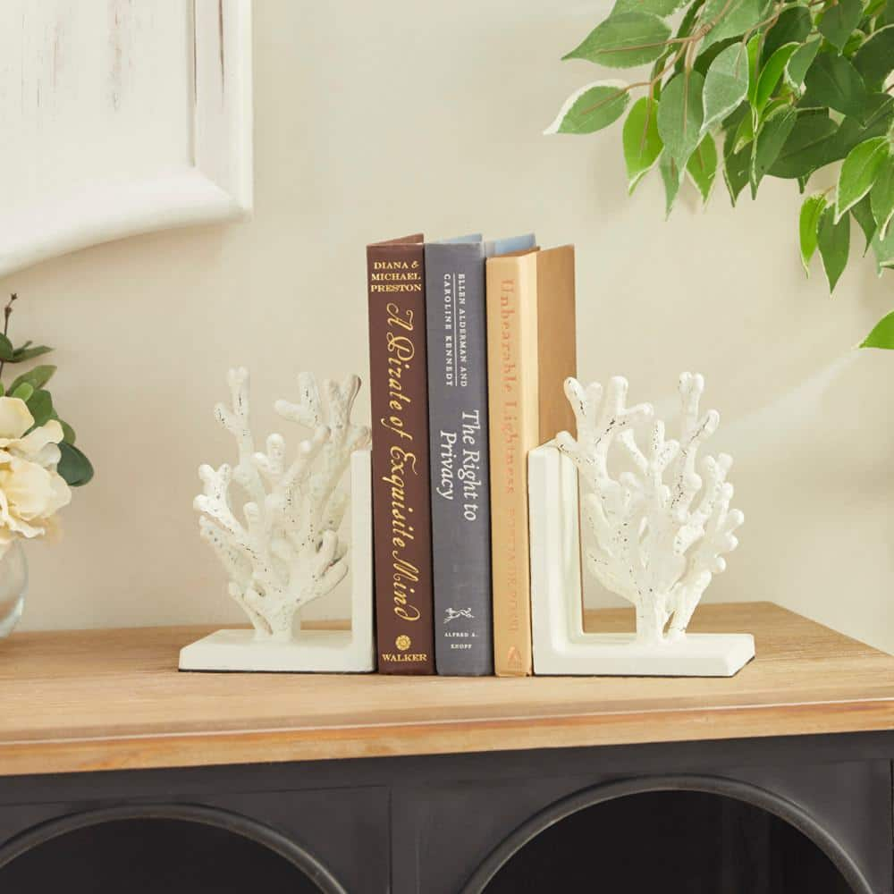 DecMode 5" Coral White Metal Bookends (Set of 2)