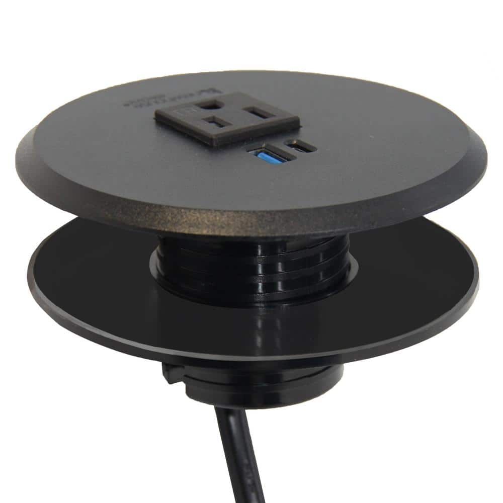 2-4 in. Universal Desk Grommet with Tamper Resistant Electrical Outlet, USB Ports, and 6.5-ft. Cable