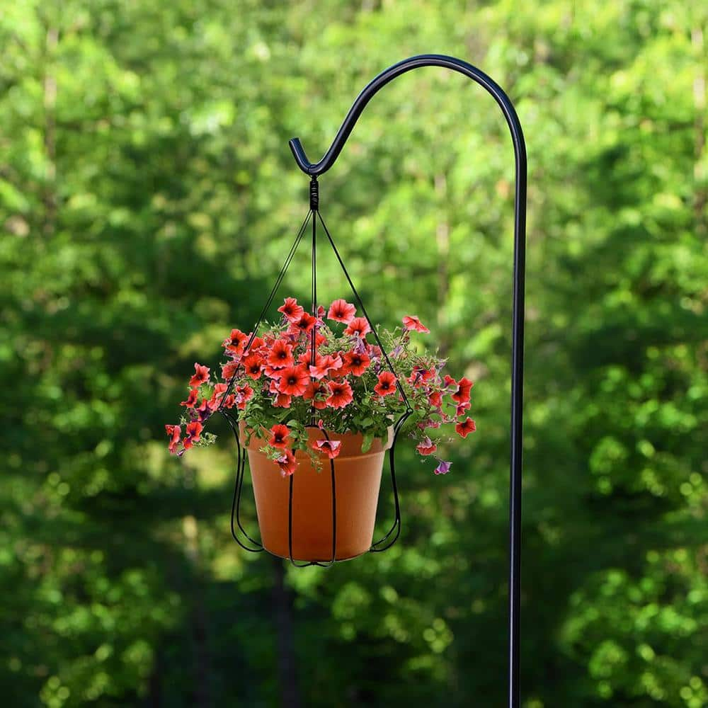 Ashman Online, Black Color, Shepherd Hook 92 inch in Height, 1/2-inch Thick, Solid Metal Single Piece Hook, Super Strong, Rust Resistant, Hanging Plant Baskets, Wind Chimes, Heavy Bird Feeders