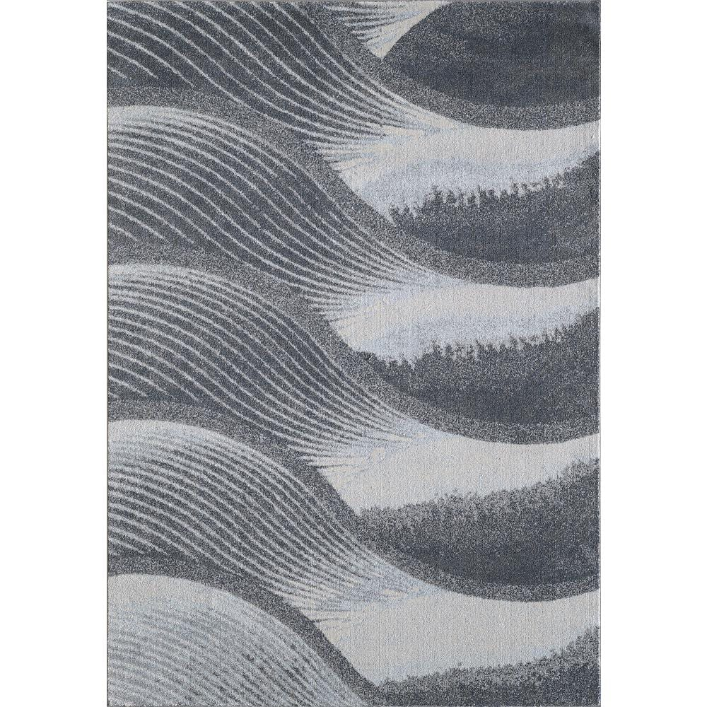 Large Gray and Blue Stain-Resistant Synthetic Area Rug
