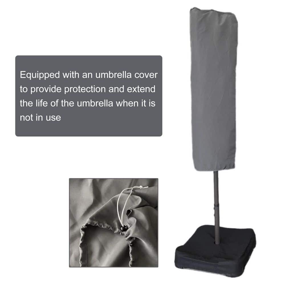 15 ft. Steel Patio Double-Side Market Umbrella with Base and Solar Light with Base in Dark Gray