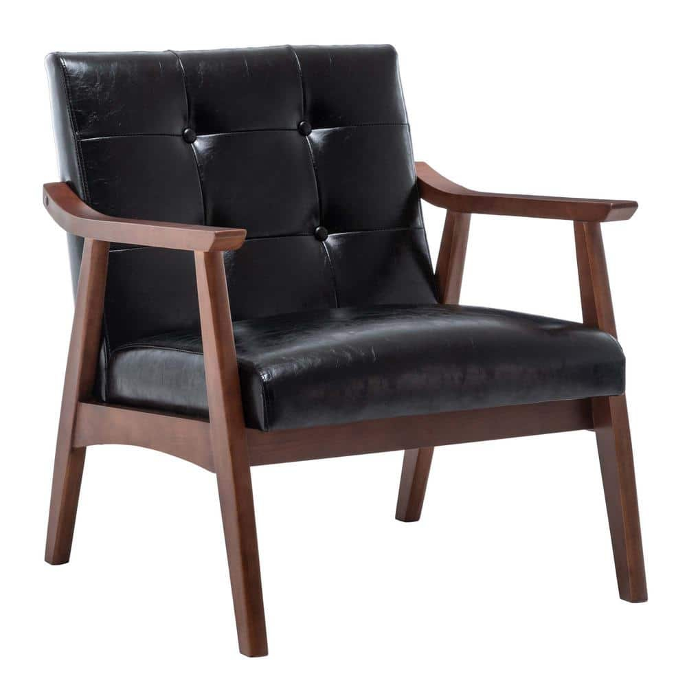 Convenience Concepts Take a Seat Natalie Accent Chair, Black Faux Leather/Espresso