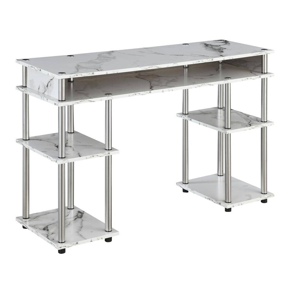 Convenience Concepts Designs2Go Student Desk with Shelves, White Faux Marble, All Ages - 30" Height