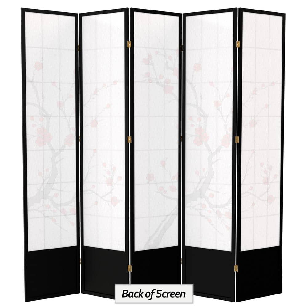 83.5" Black Cherry Blossom Shoji Room Divider with 5 Panels