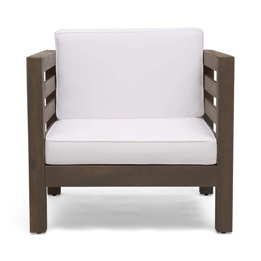 Frankie Outdoor Acacia Wood Club Chair with Cushion, Gray and White