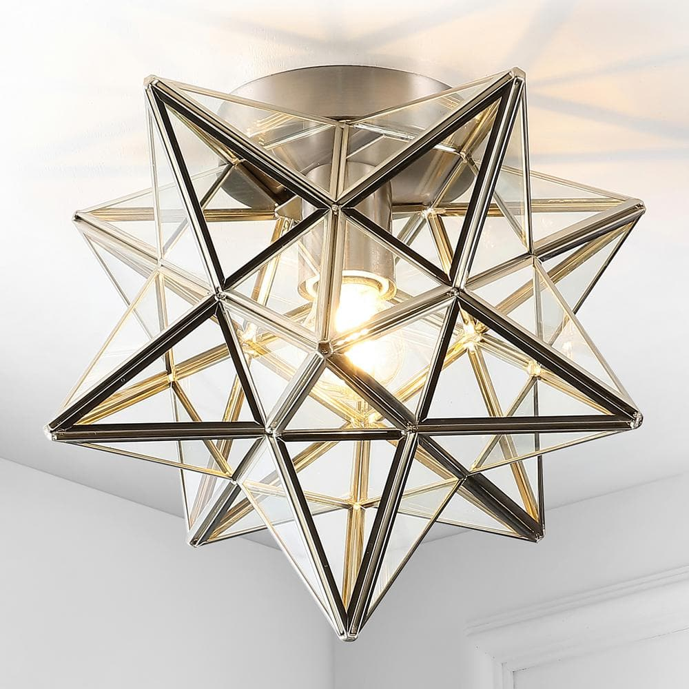 Stella 12" Moravian Star Metal/Glass LED Flush Mount, Nickel