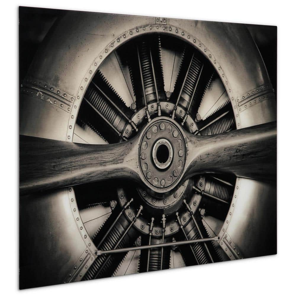 Empire Art Direct Plane Propeller Frameless Free Floating Tempered Glass Panel Graphic Wall Art, 48" x 32" x 0.2", Ready to Hang