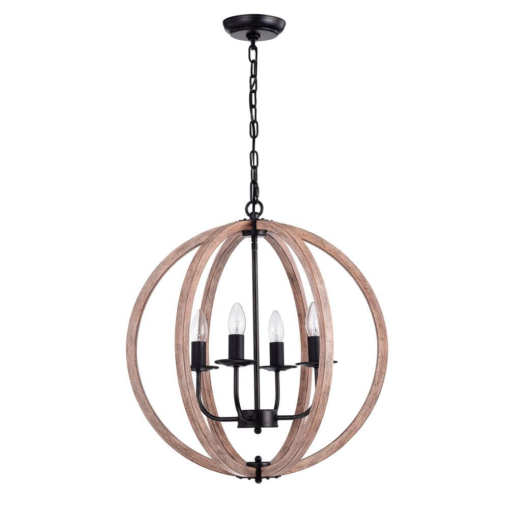 The Lighting Store Benita Antique Black Natural Wood Orb Chandelier