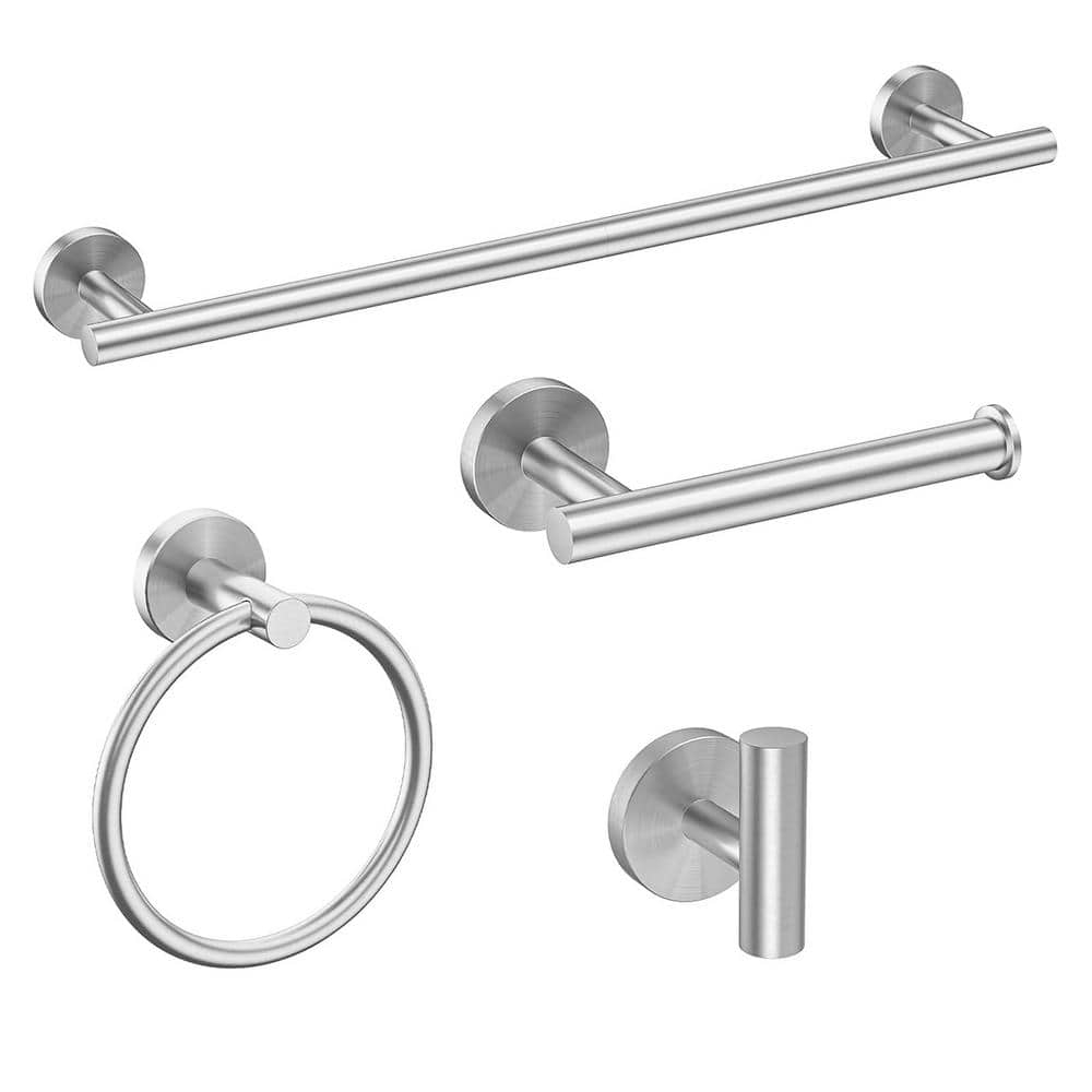 24 Inch Towel Bar Sets 4 Pieces Bathroom Kit Accessories Restroom Towel Ring Holder Toilet Paper Holder and Hook Set SUS 304 Stainless Steel Bathroom Hardware Heavy Duty Wall Mount (Brushed Silver)