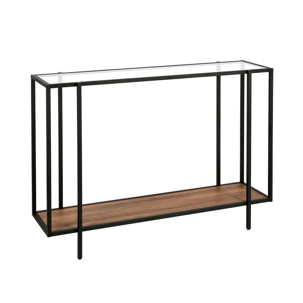 Evelyn&Zoe Vireo 42" Wide Rectangular Console Table with MDF Shelf, Blackened Bronze/Rustic Oak