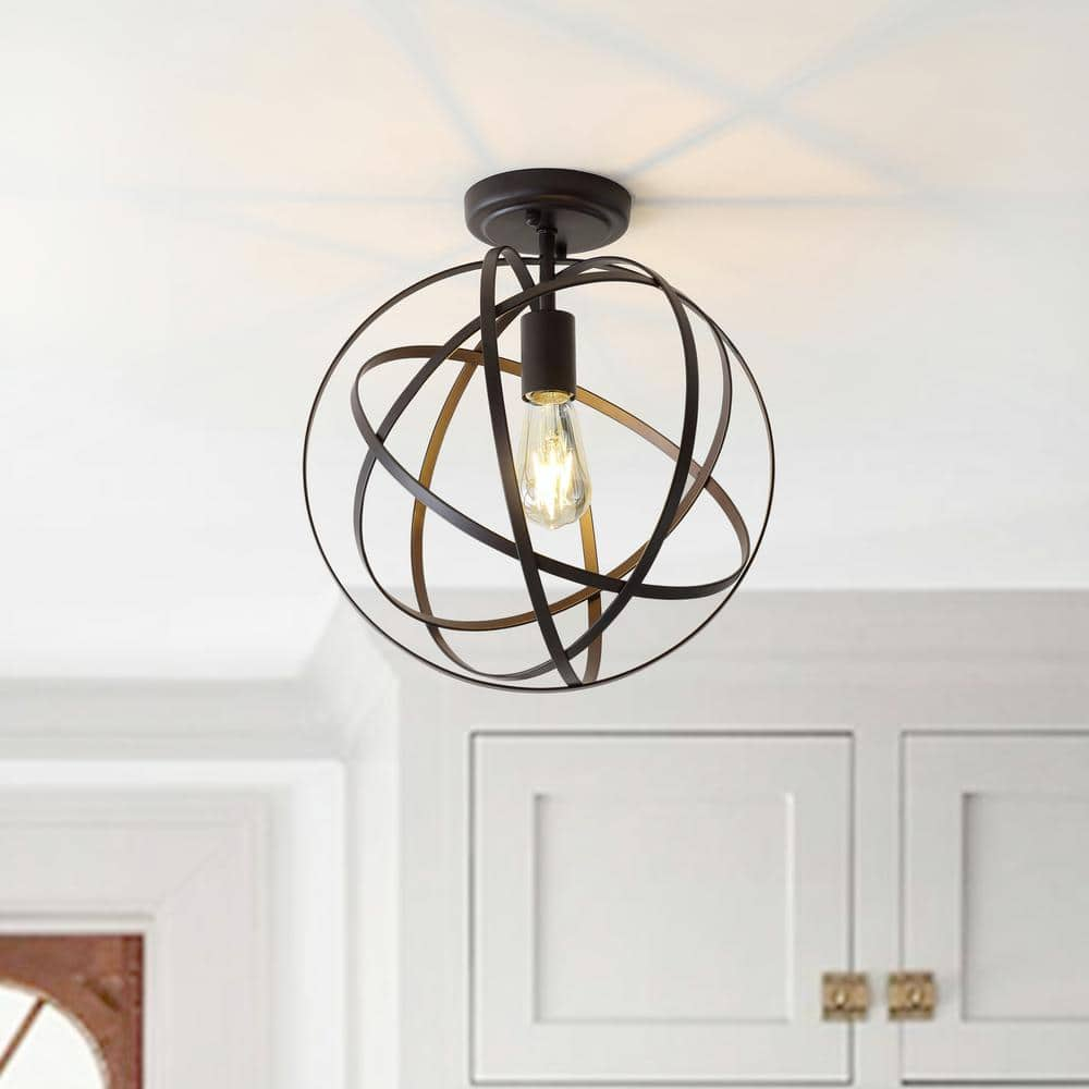 JONATHAN  Y Alma 13" Metal Orb Contemporary 1 -Light 13-in Polished Bronze Semi Flush Mount Light