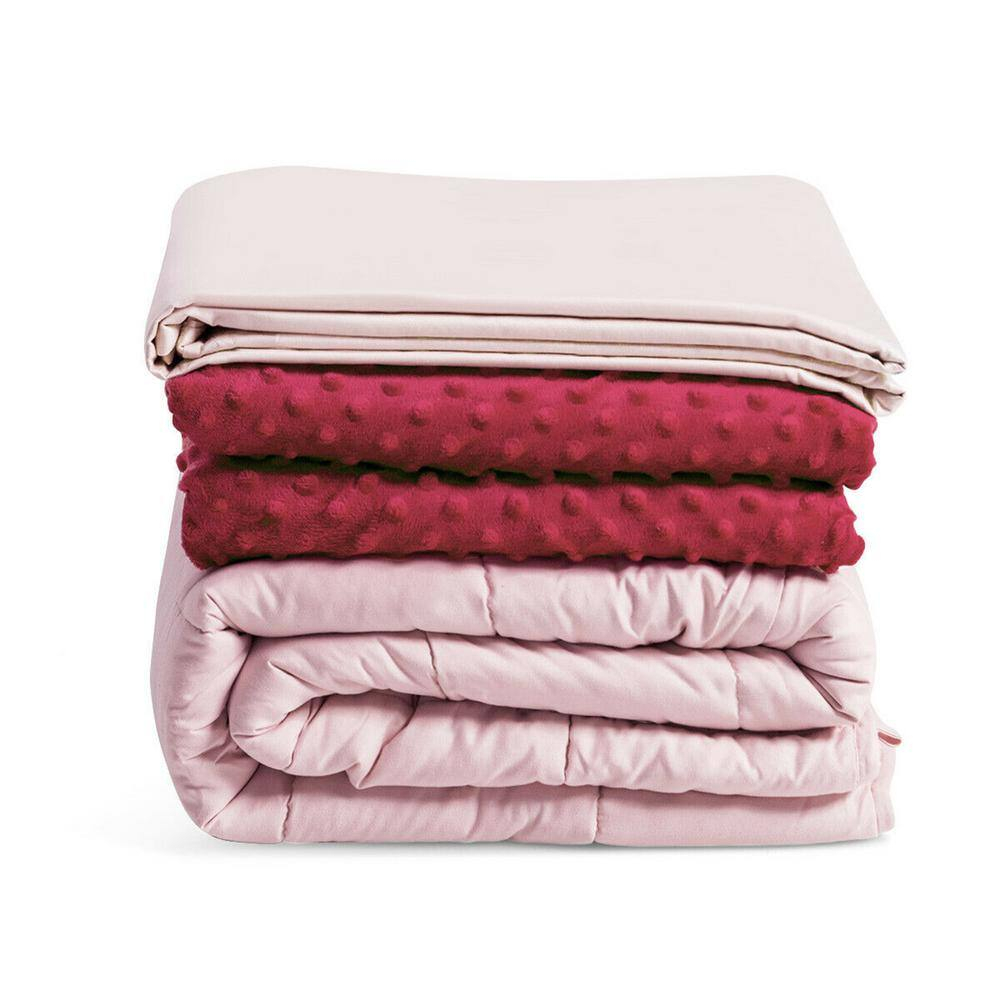 Gymax 20 lbs Heavy Weighted Blanket 3 Piece Set w/ Hot & Cold Duvet Covers 60''x80'' Pink