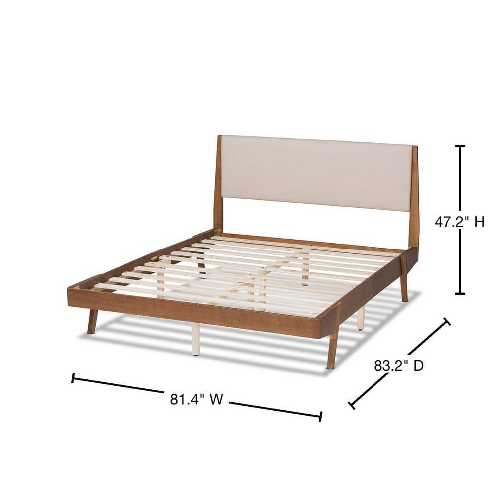 Baxton Studio Beige Fabric Upholstered and Walnut Brown Finished Wood King Size Platform Bed