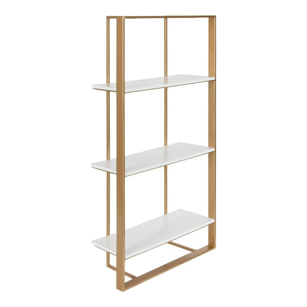 Kate and Laurel Kercheval Modern Glam Wood Wall Shelf, 15 x 32, White and Gold