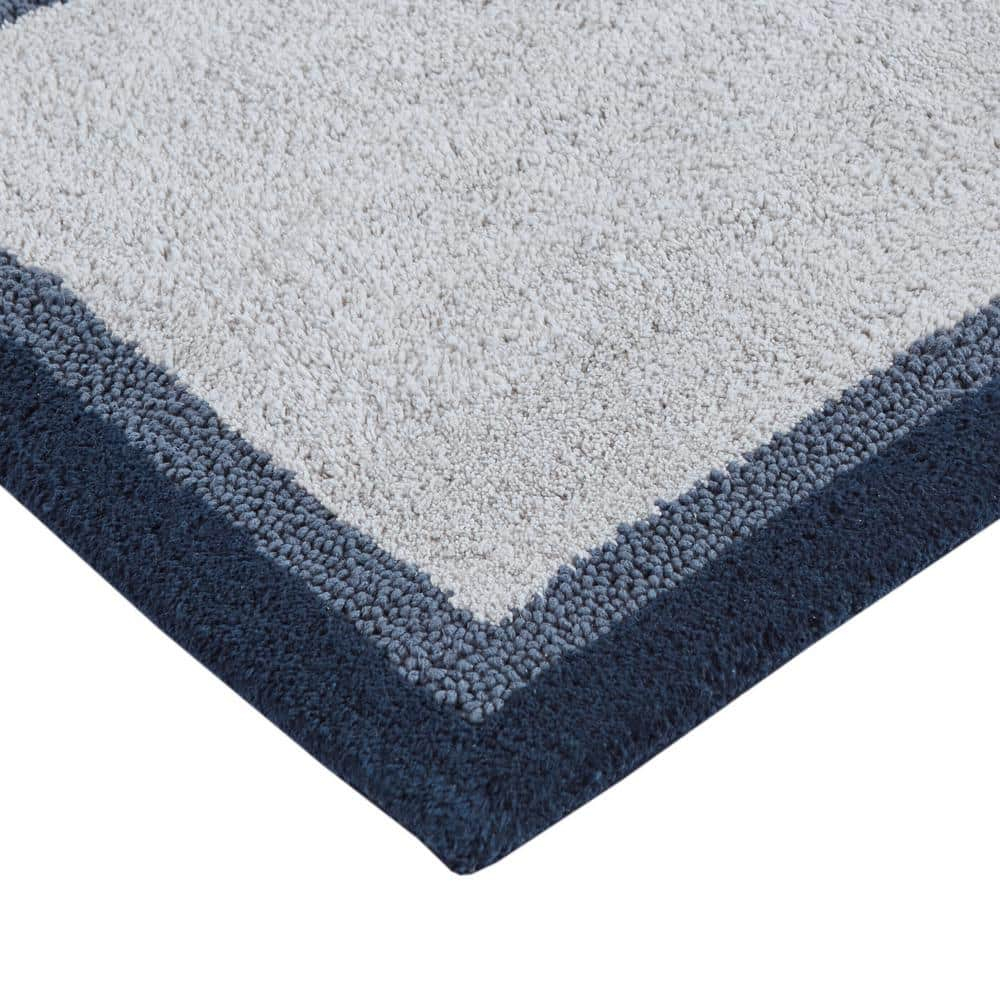 Navy and White Cotton Tufted Bath Rug Set