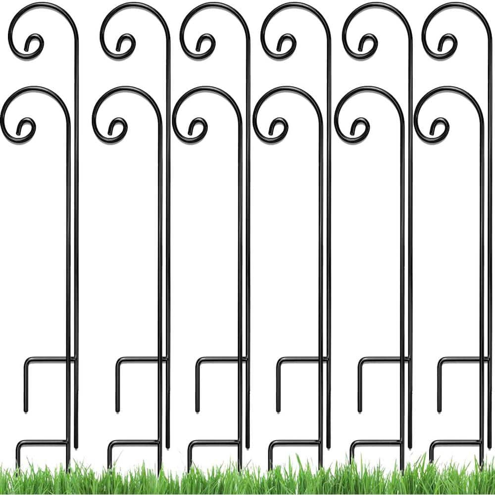 65-Inch Black Powder-Coated Steel Shepherd Hooks, 12-Pack