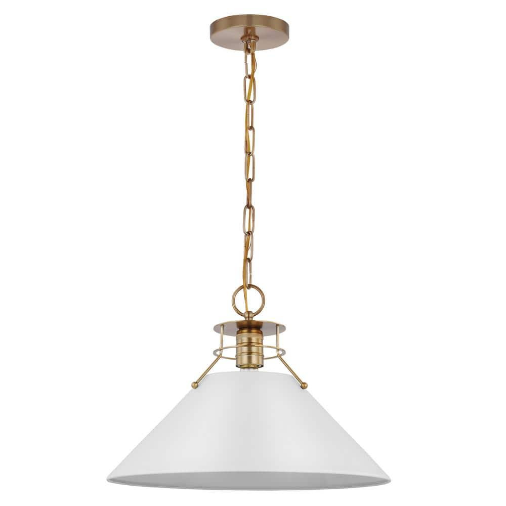 Outpost Large Matte White & Burnished Brass Cone Pendant Light