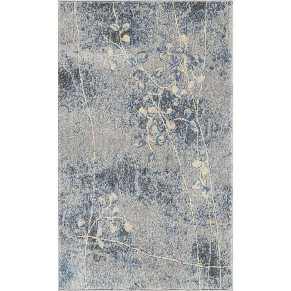 Nourison Somerset Nature Silver/Blue 2'6" x 4' Area Rug, (3x4)