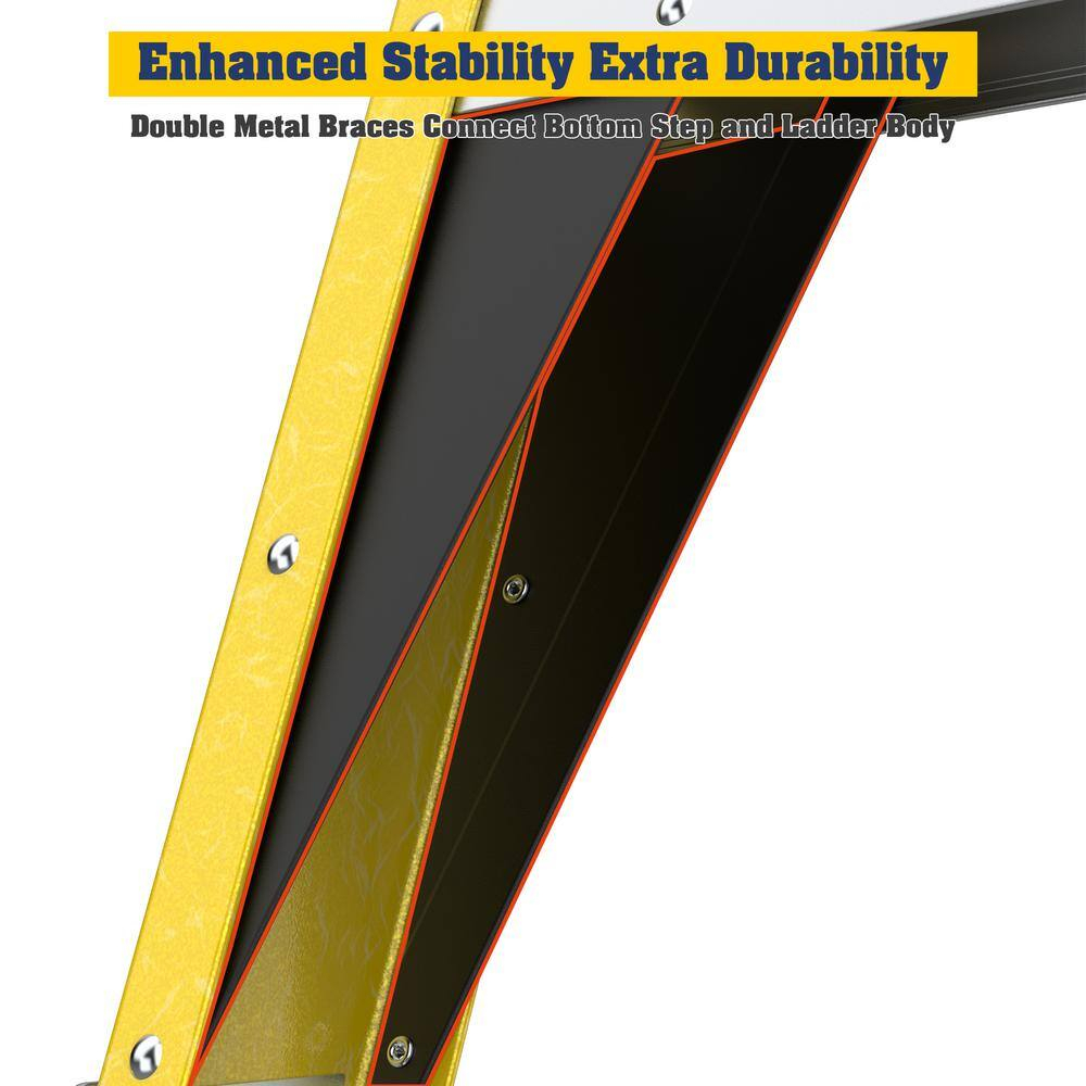 6 ft Yellow Fiberglass Step Ladder with 6 Steps