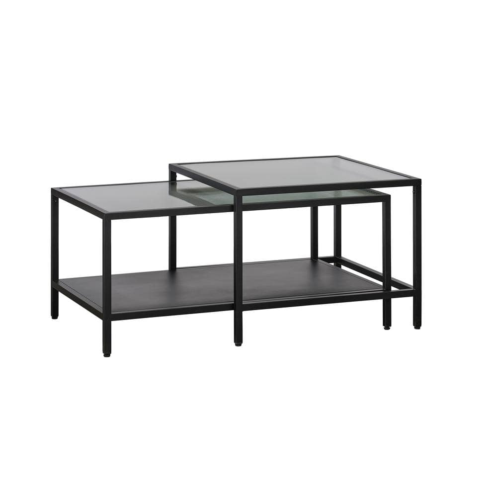 Unique Furniture Metal and Fluted Glass Nesting Coffee Table Set in Black