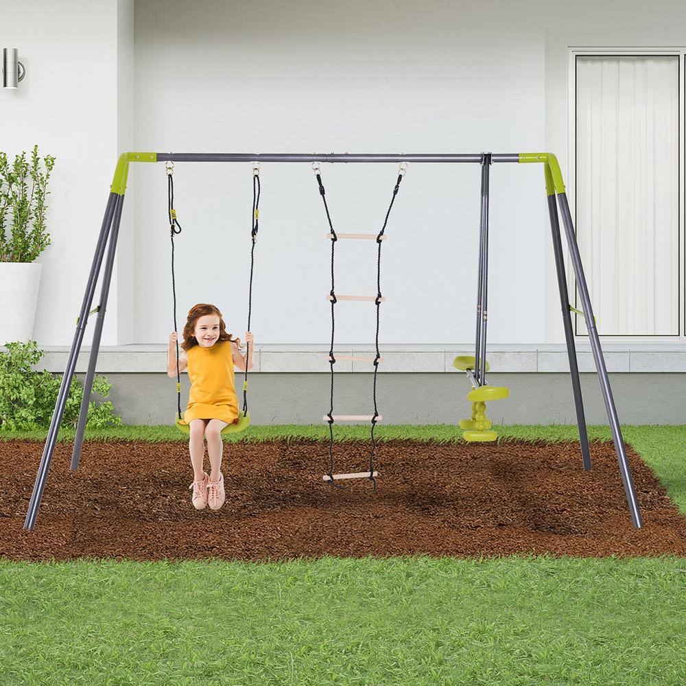 Gray Heavy Duty Metal 3-in-1 Kids Outdoor Swing Set