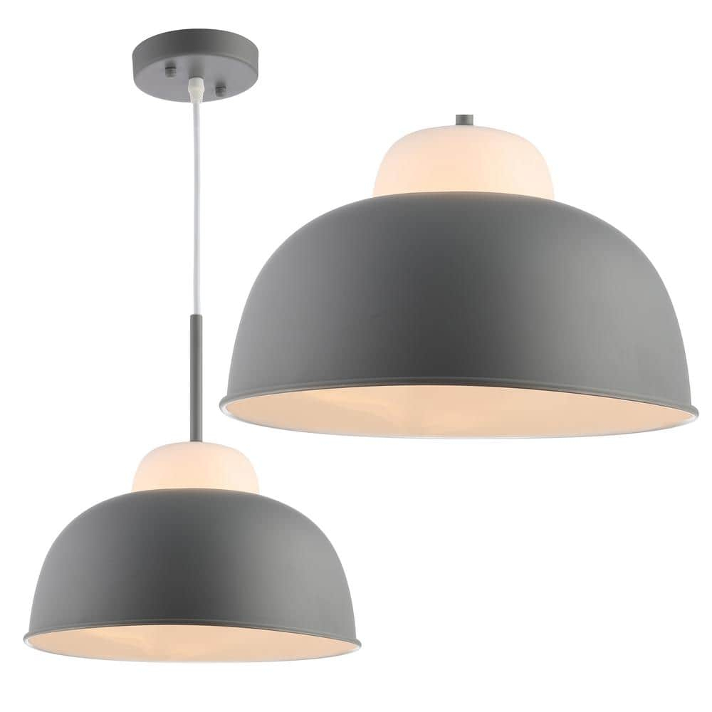 Simon 12" Adjustable Metal/Glass LED Pendant, Gray