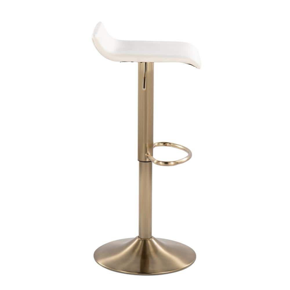 Ale Contemporary Glam Adjustable Height Barstool With Swivel In Gold Brushed Metal And Cream Velvet With Oval Footrest -
