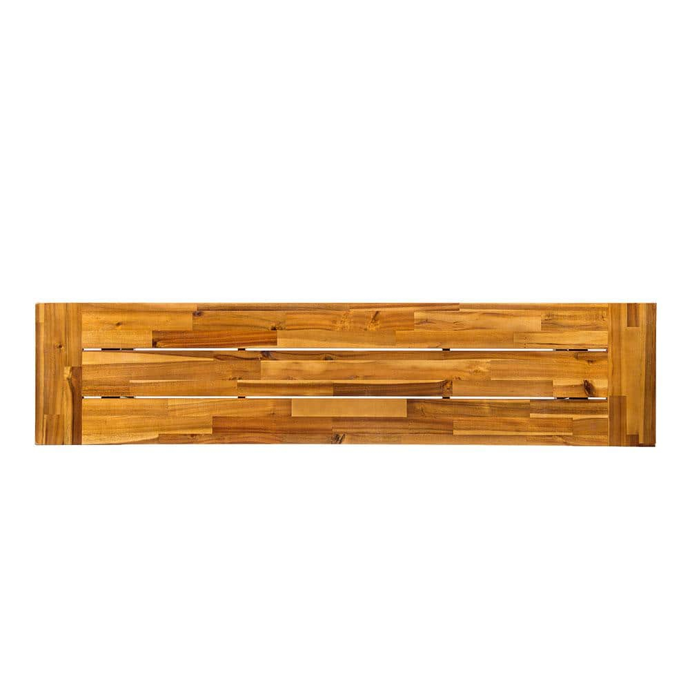 Rustic Black Steel and Acacia Wood Outdoor Bench