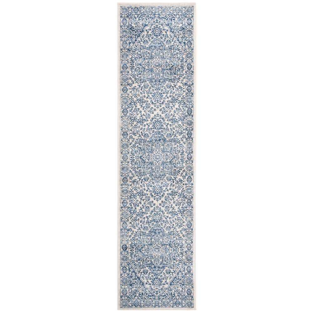 SAFAVIEH Brentwood Adams Oriental Runner Rug, Navy/Light Grey, 2' x 10'
