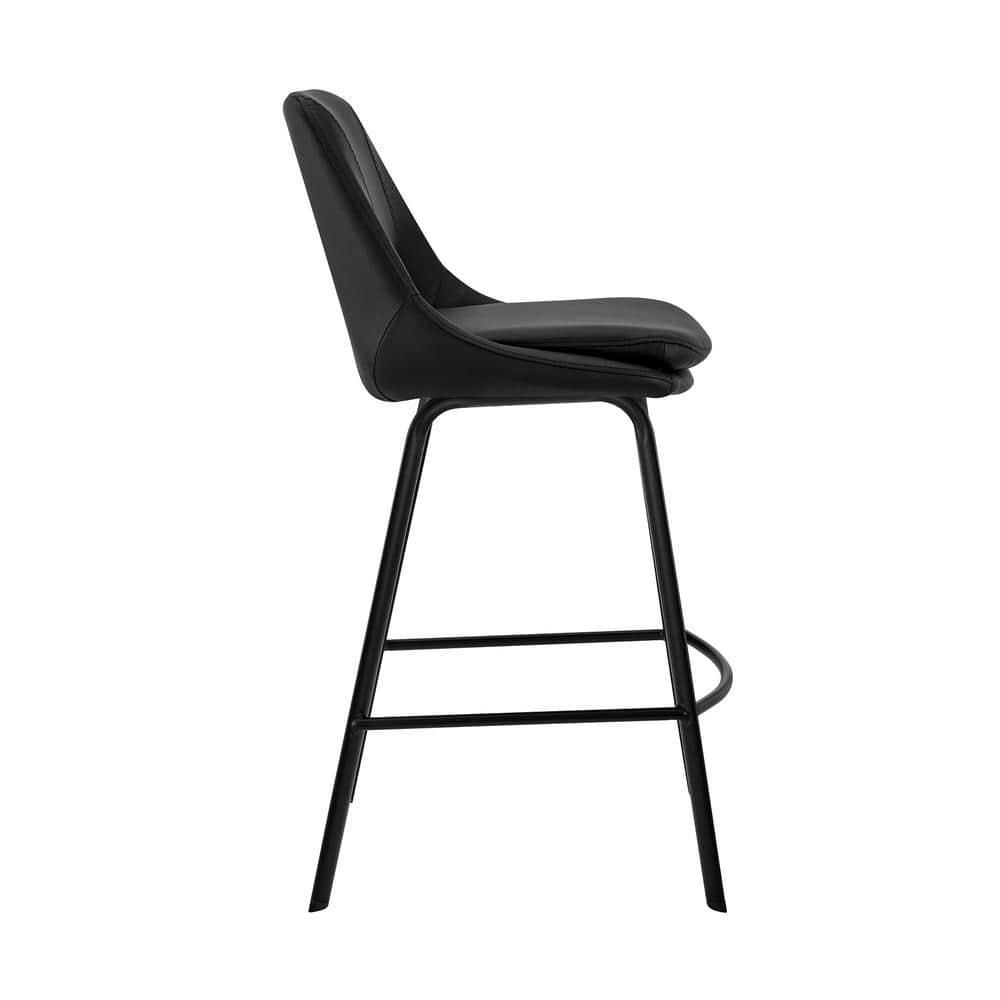 Armen Living Indoor Carise Black Faux Leather and Black Metal Swivel 30" Bar Stool